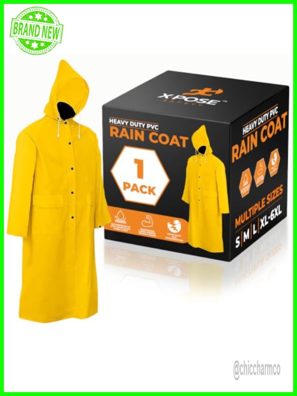 Heavy Duty PVC Raincoat Waterproof Trench Jacket Detachable Hood